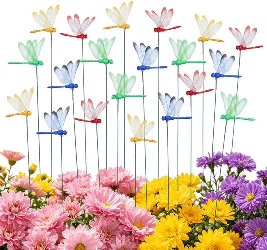 20Pcs Dragonfly Garden Stakes 12Inch Artificial Yard Decor | Artificial Dragonfly Stakes for Planter Pots Flower Beds Yard Art Pathway Patio Decor Assorted Colors