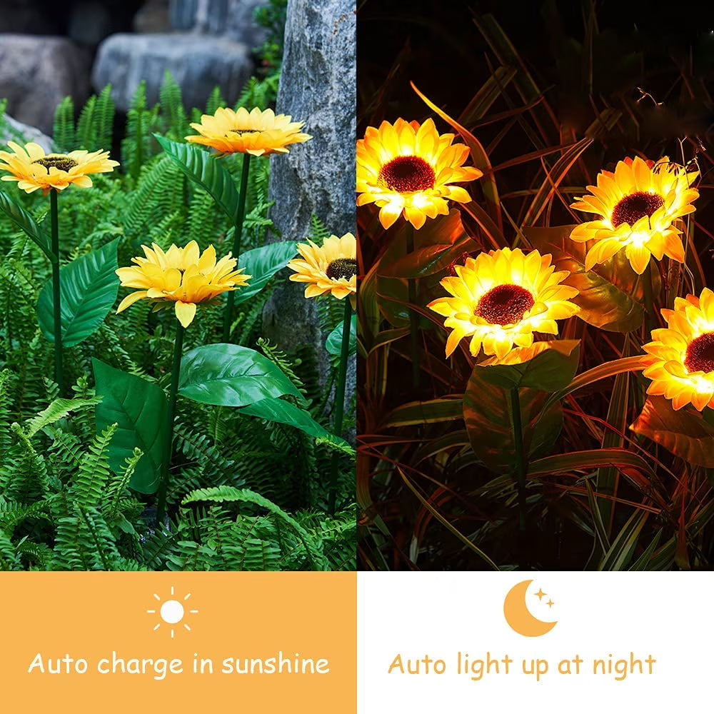 Solar Sunflower Lights,Solar Lights Outdoor Garden,Led Solar Powered for Garden Patio Lawn Yard Porch Walkway Decoration(2 Pack)