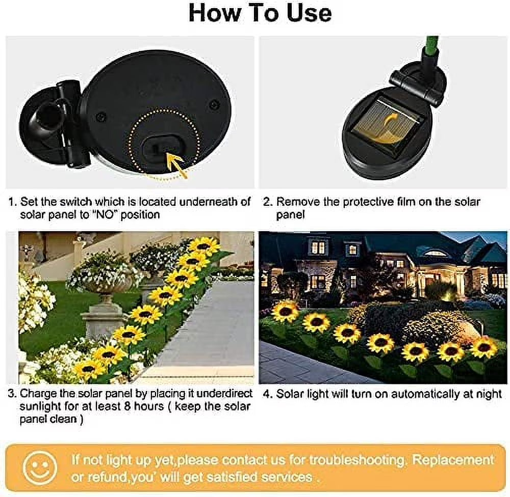 Solar Sunflower Lights,Solar Lights Outdoor Garden,Led Solar Powered for Garden Patio Lawn Yard Porch Walkway Decoration(2 Pack)